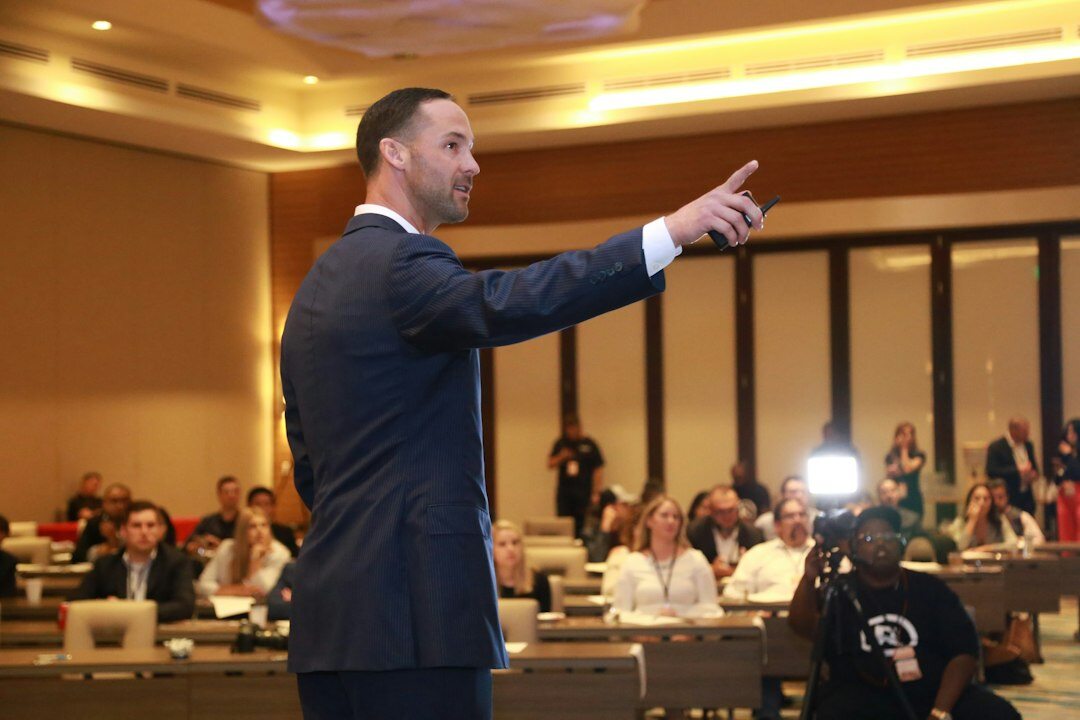 businessman giving speech